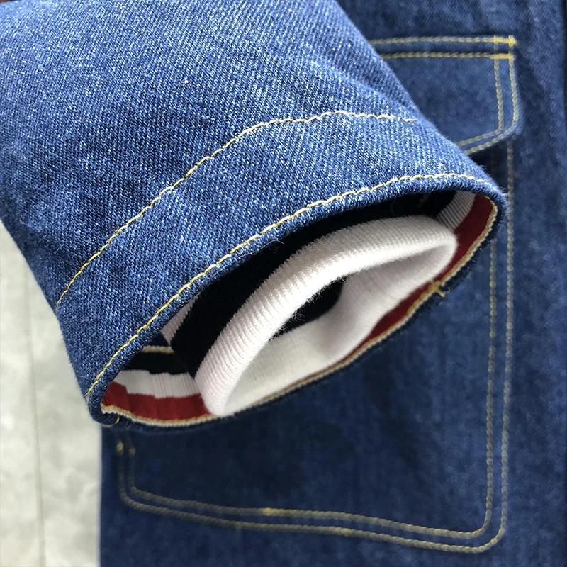 TB THOM Men's Winter Jacket Down Jacket Fashion Brand Cowboy Ovecoat Thicken Down-Filled 4-Bar Stripe Zip-UP Hoodie Denim Coat