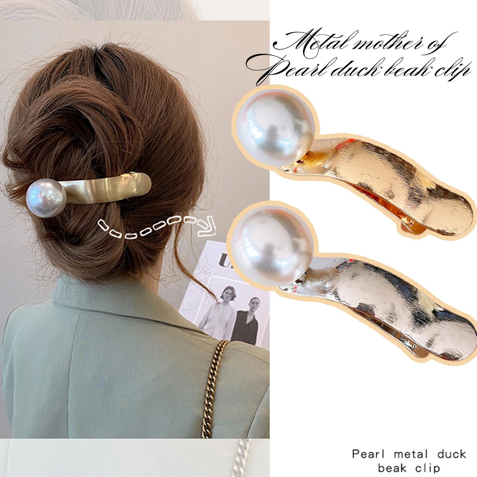 

Metal Pearl Female Duckbill Clip Strong Hold Non Slip Hair Claws Hair Hairpin Hair Accessories Decoration 2 Colors PR Sale