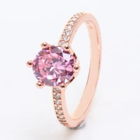 authentic 925 sterling silver pink sparkling crown solitaire ring for women wedding party europe pandora jewelry