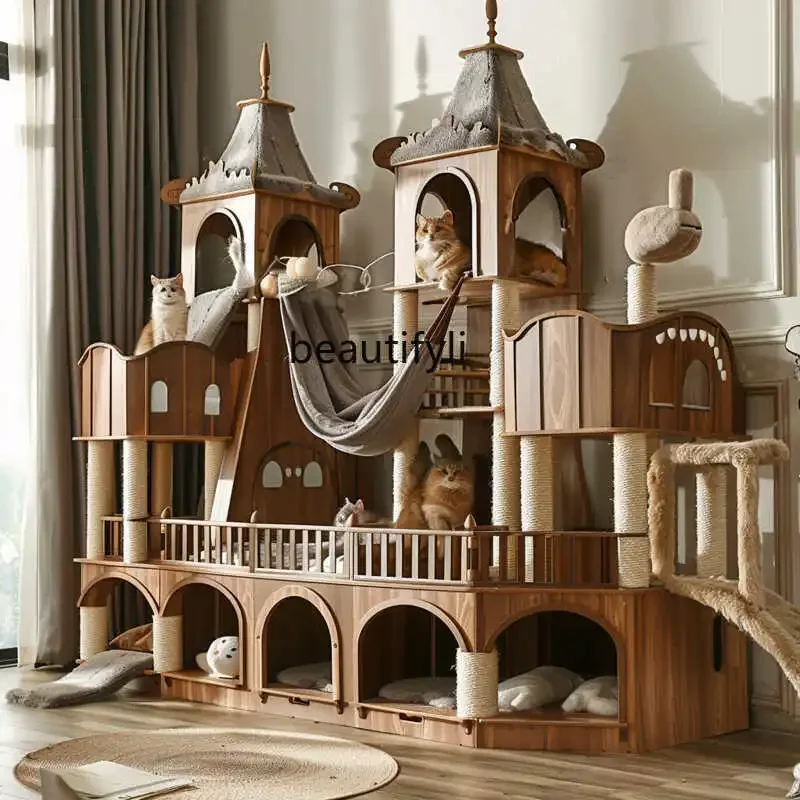 Большая рама для кошек из массива дерева встроенная Роскошная Когтеточка