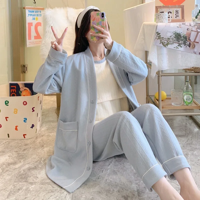 

Maternity Clothes Autumn Winter Confinement Clothes 3-piece Air Cotton Maternity Pajamas Pregnant Sleepwear Breastfeeding Pajama