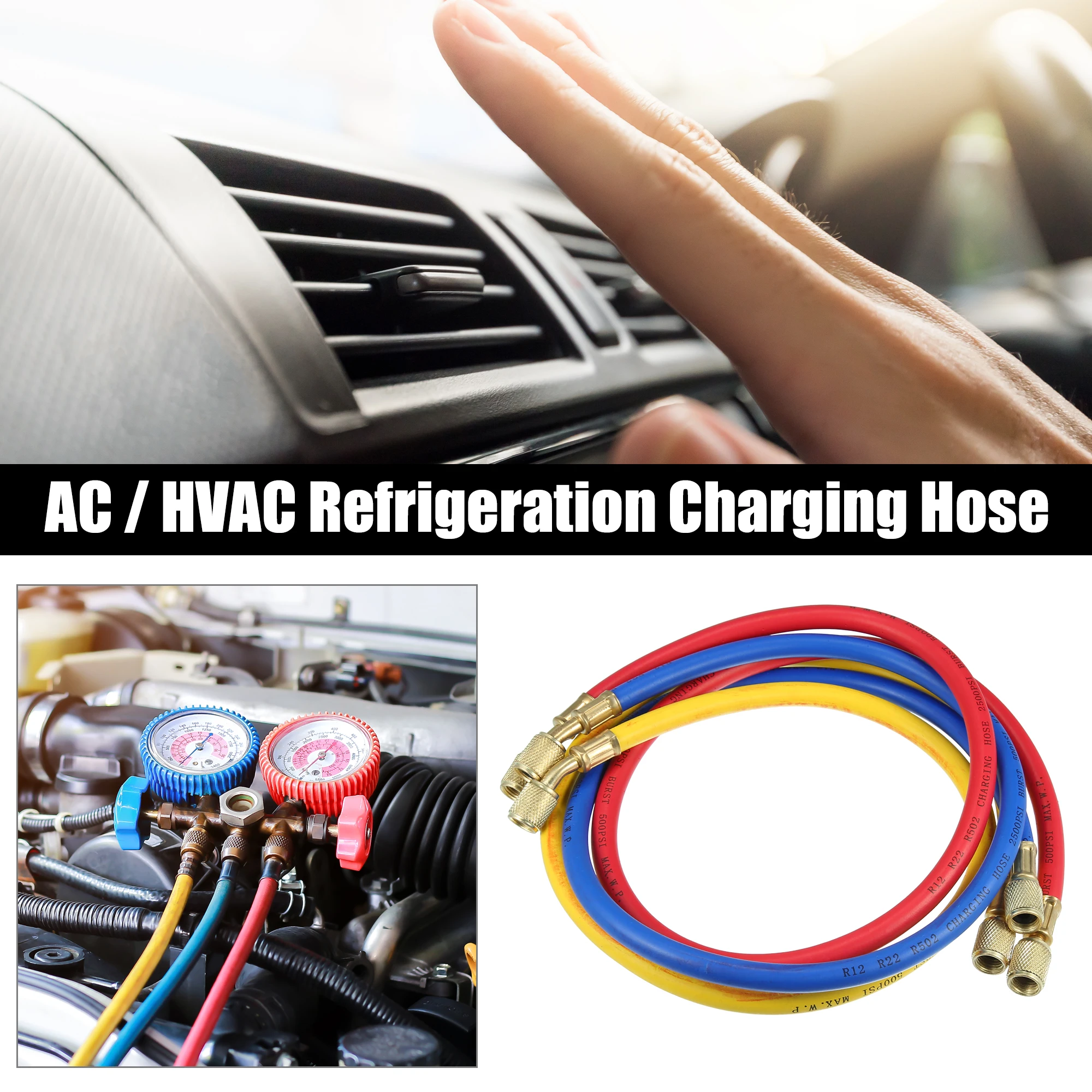

X Autohaux 1/4" SAE Brass Fitting Nuts 500-2500 PSI Car HVAC AC Refrigeration Charging Hose for R12 R502 Iron Copper Plating 3pc