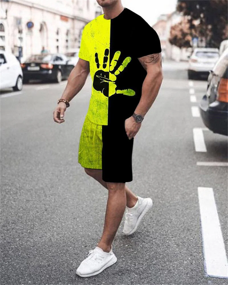

New Summer Trend Men Set Casual Beach Shorts Suit Sea View 3D Printing Short Suit Ordinary O-neck T-shirt 2-piece Clothes