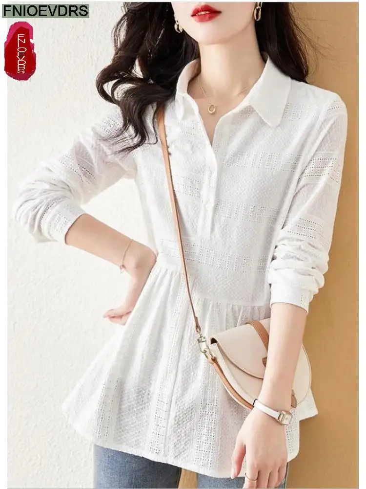 

Женская блузка с баской, белая Повседневная Туника в Корейском стиле на пуговицах, лето 2023