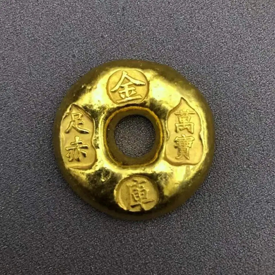 

Античная античная утолщенная линейка Yuanbao из чистой меди, красная маленькая круглая линейка, Золотая линейка, позолоченные монеты, старые п...