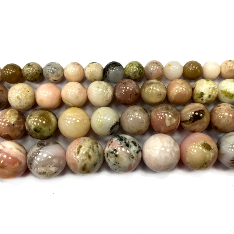 

YWROLE Round Natural Stone Spacer Beads Pink Opal For Jewelry Making DIY Women's Bracelet Necklace Charms 4/6/8/10/12MM 15''