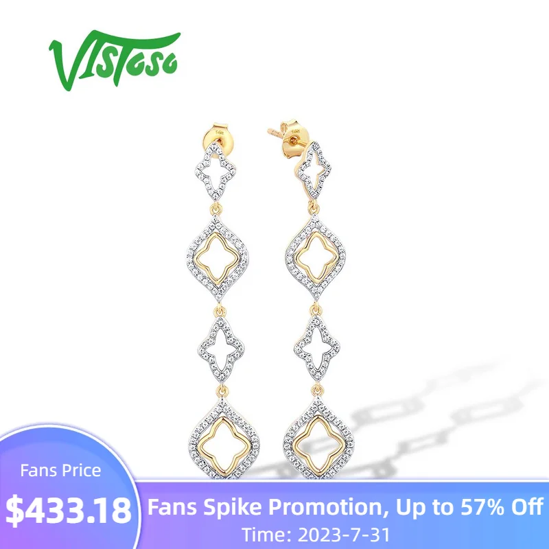 

VISTOSO Authentic 14K 585 Yellow Gold Earrings For Women Sparkling Diamond Drop Earrings Delicate Anniversary Gifts Fine Jewelry