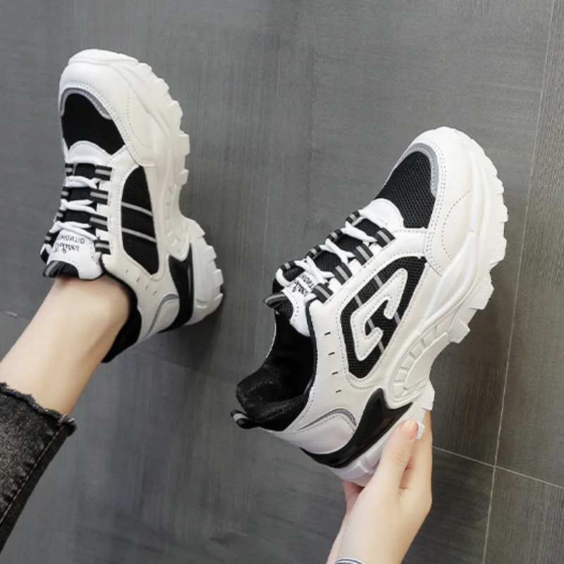 

Women White Shoes Fashion Lace Up Casual Shoes 2022 Spring Breathable Comfortable Platform Increase Sneakers Zapatillas Mujer