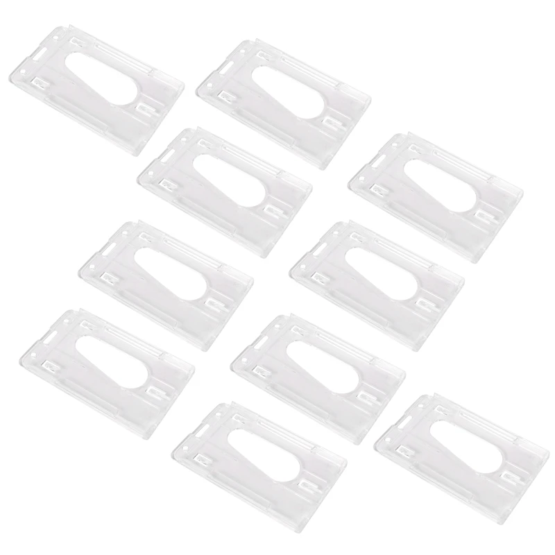 

10X Вертикальный жесткий пластиковый держатель для бейджей, двойная карточка, многофункциональный прозрачный 10x6 см
