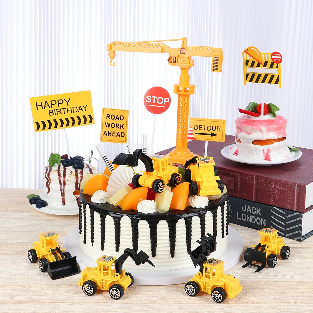 Милые украшения для торта фотообои с грузовиком дорожный знак день рождения
