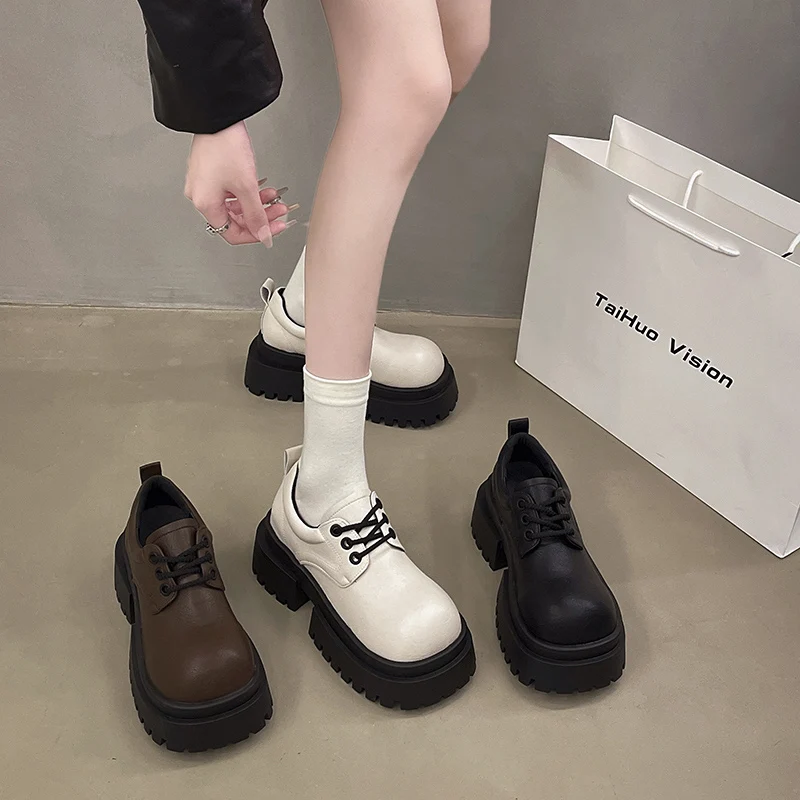 Туфли дерби женские меховые лоферы универсальные кожаные платформа без застежки