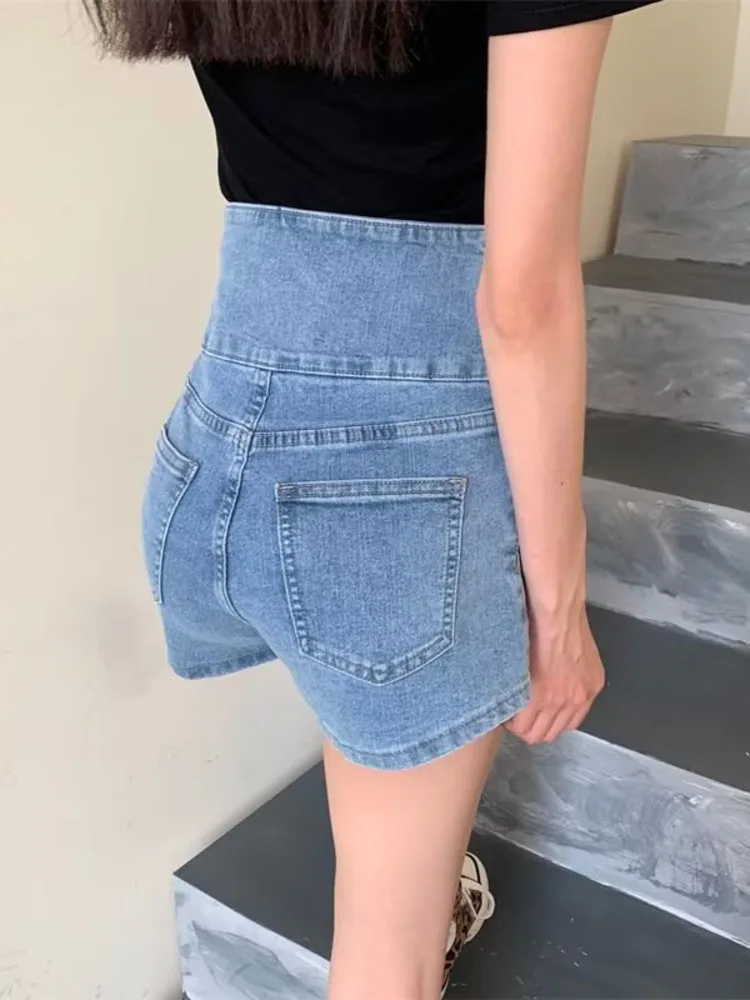 Feynzz's ultra-high waist denim shorts women's summer new thin elastic ins net red a-line hot pants tide section