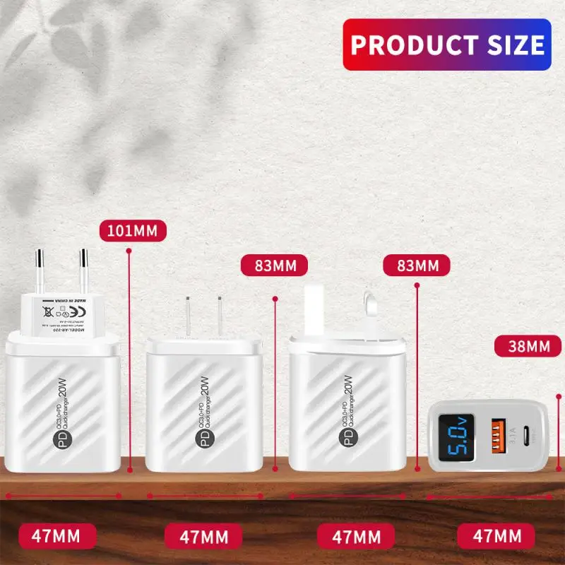 

Built In Smart Chip Pd Usb Charger Digital Display Eu Us Uk Mobile Phone Charging Head Type-c Quick Charge Adapter Safe Travel