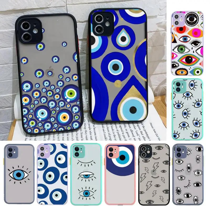 

Lucky Eye Blue Evil Eye Print Phone Case for iPhone X XR XS 7 8 Plus 11 12 13 14 pro MAX 13mini Translucent Matte Case