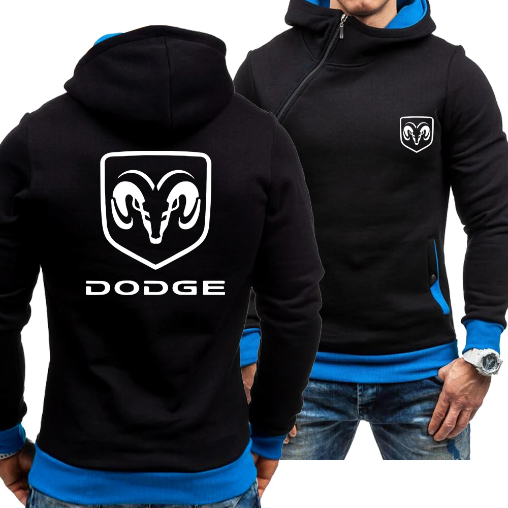 

New Men's Casual Spring Autumn Dodge Logo Hoodie Skew Zipper Long Sleeve Fashion Zip Hoody Sweatshirt Jacket 8 Colors