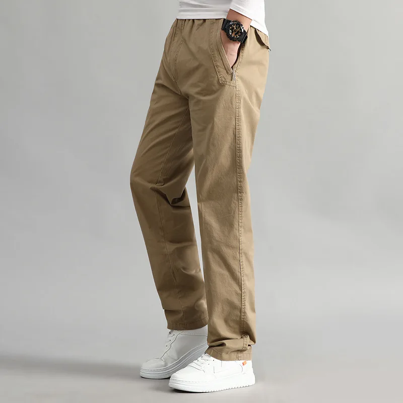 

New Middle Aged Men Pants Business Straight Trousers 95% Cotton Stretch Elastic Joggers Loose Plus Size 6XL Casual Cargo Pants
