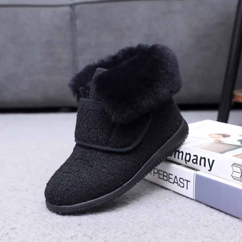 Новые зимние плюшевые и теплые женские высокие хлопковые сапоги шерстяные