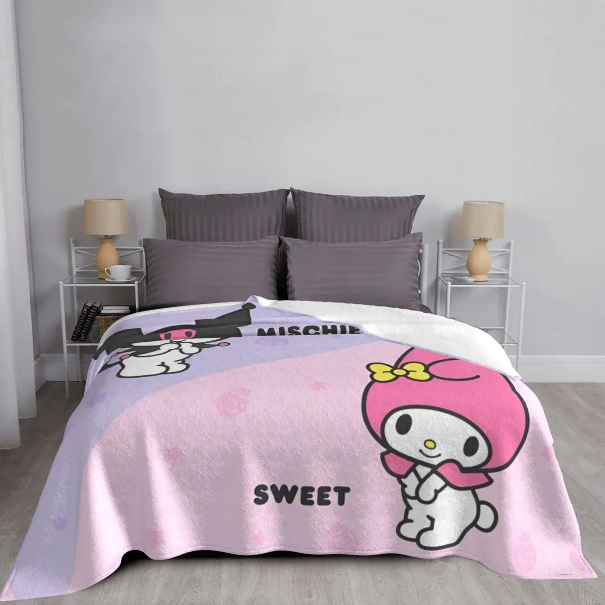 Официальное милое украшение Kuromi декоративное мягкое теплое покрывало