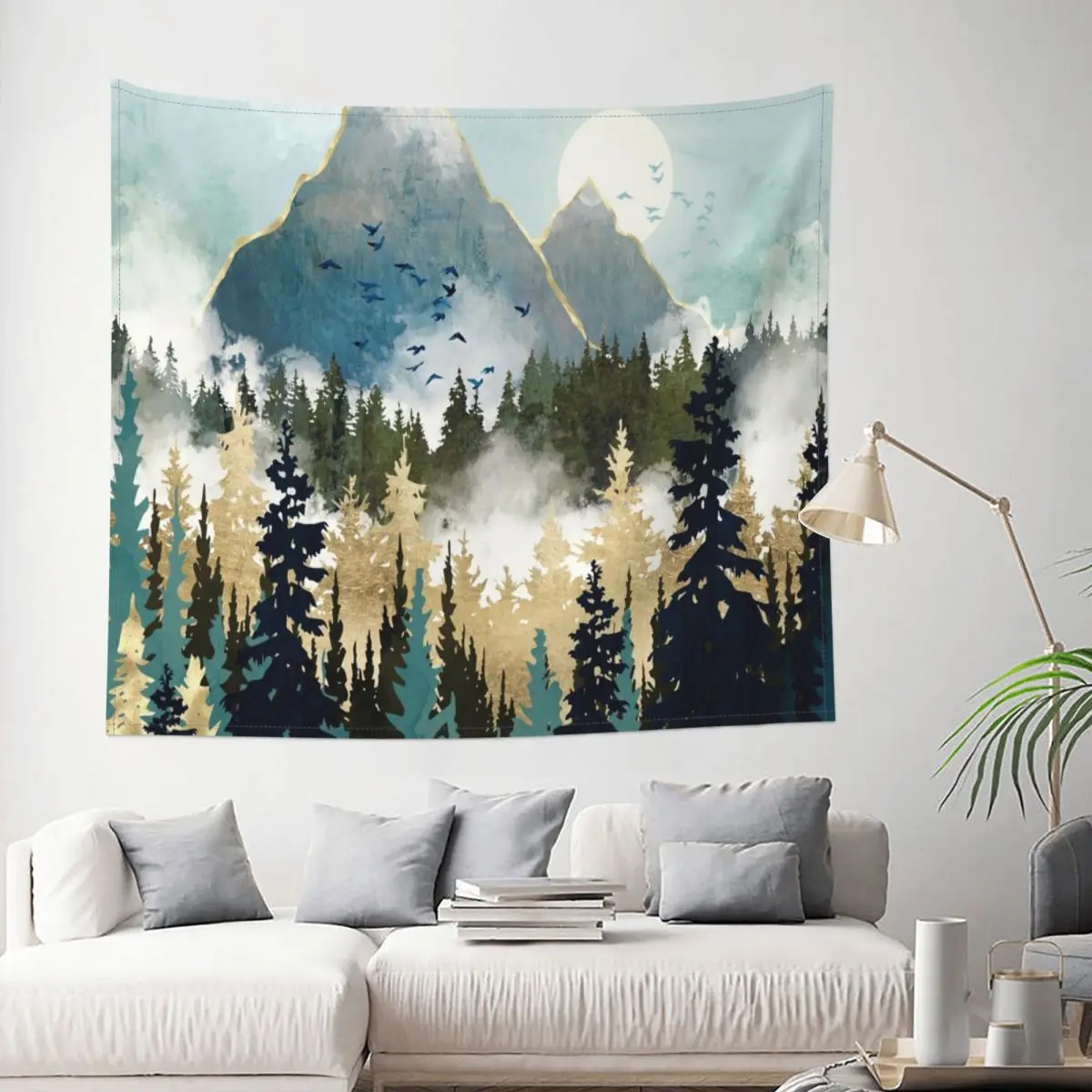 

Misty Pines Tapestry Sun Moon Art Vintage Decoration Wall Room Home Decor Hanging Bedroom Kawaii Cute Gift