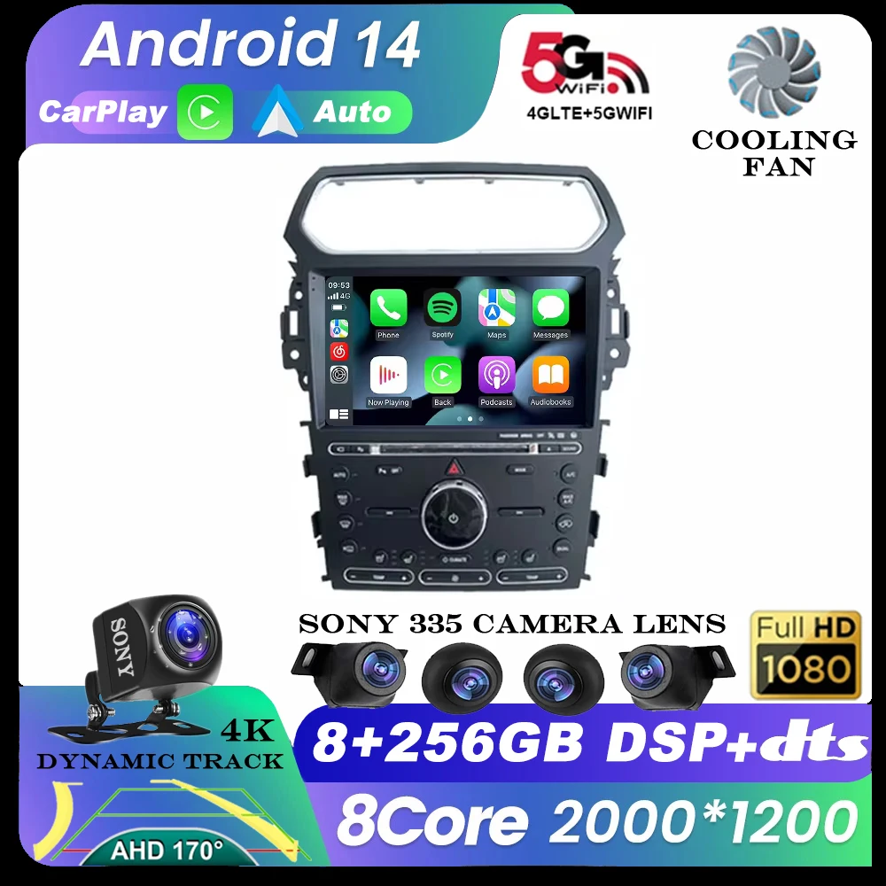 Автомобильный стереомонитор Android 14 Auto Carplay для Ford Explorer Smart 2011-2019 Радио