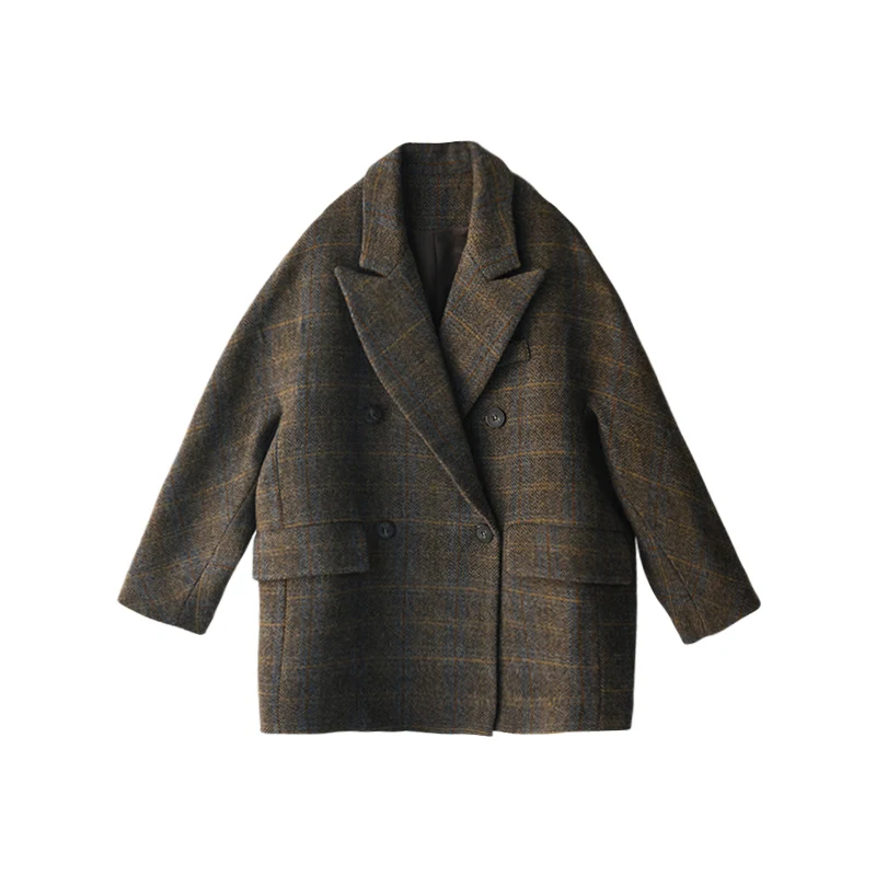 W90510 Литературный ретро британский клетчатый стильный костюм из чистой шерсти