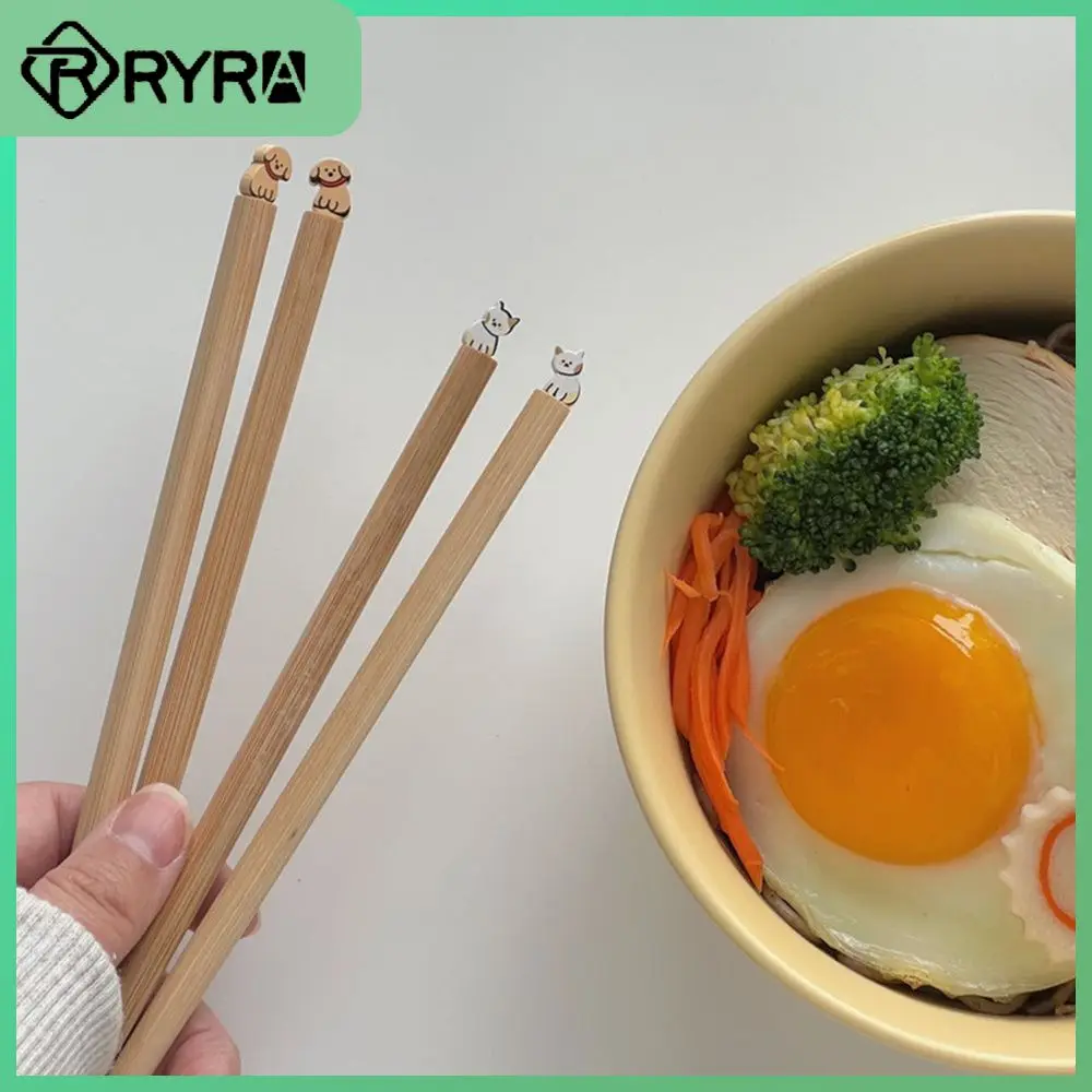 

Anti-slip Durable Chopsticks Household Cartoon Puppy Kitty 24.9cm Bamboo Chopsticks Good-looking Creative Wooden Chopsticks