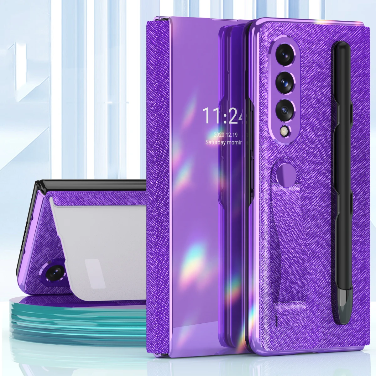 

Z Fold 3 Funda Case for Samsung Galaxy Z Fold 3 Z Fold3 W22 5G Ring Magnetic Bracket Mirror PU Leather Coque Phone Case Cover
