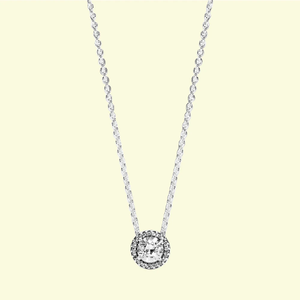 

925 Silver Round Sparkle Halo Necklace fit for Pandora Gorgeous Banquet Woman DIY Cute jewelry Gift