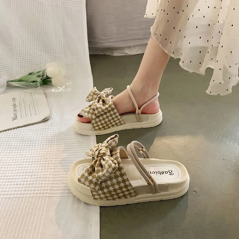 

Sweet Bow Sandals Women's Summer Flat Bottom 2022 New Fashion Rome Thick-soled Sponge Cake Soft-soled