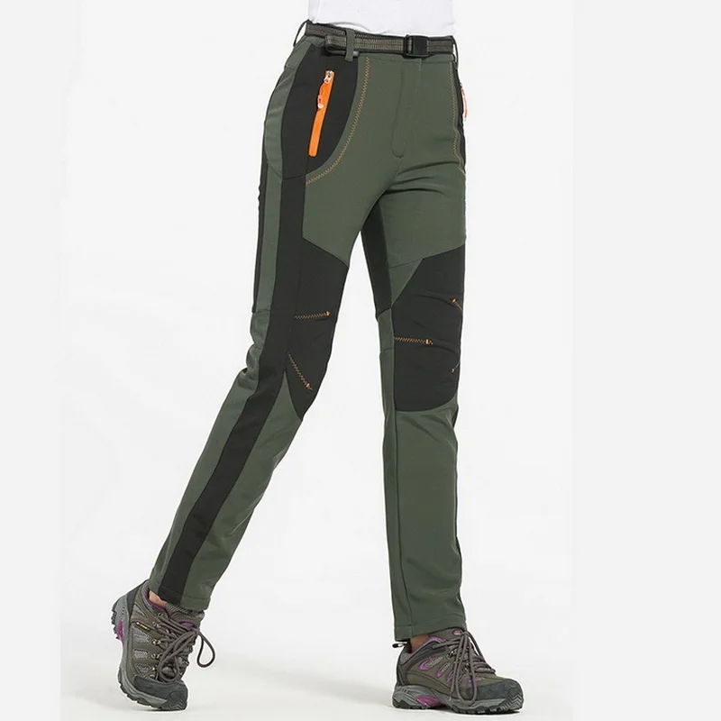 

Winter Thick Warm Hiking Waterproof Pants Women Outdoor Soft Shell Stretch Fleece Sweatpants Camping Climbing Skiing Trousers