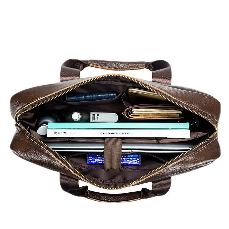 Business Genuine Leather Briefcases Men Luxury Handbags Large Capacity 14
