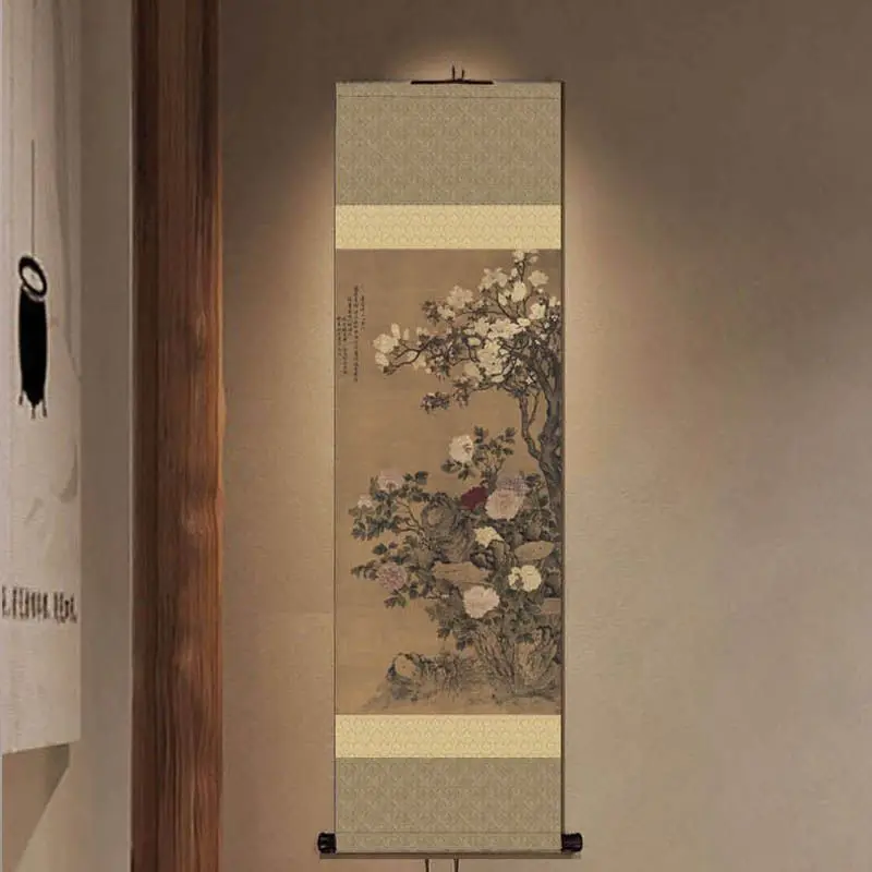 Настенная картина на китайском языке Свиток шелковая ткань украшение для салона
