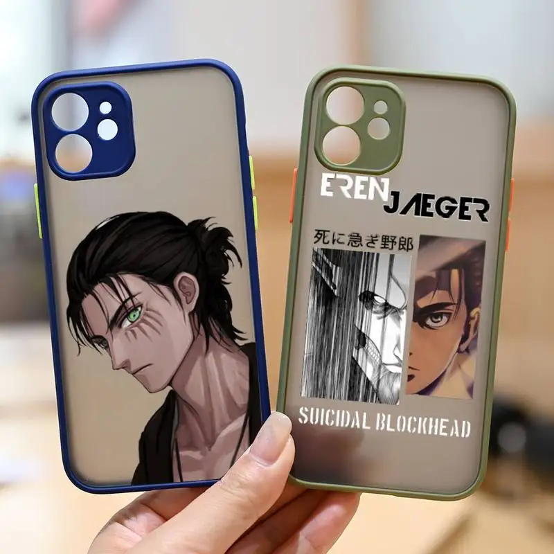 

Attack on Titan Eren Jaeger Phone Case Sapphire Blue Color Matte Transparent For iPhone 13 12 11 Mini Pro X XR XS Max 7 8 Plus