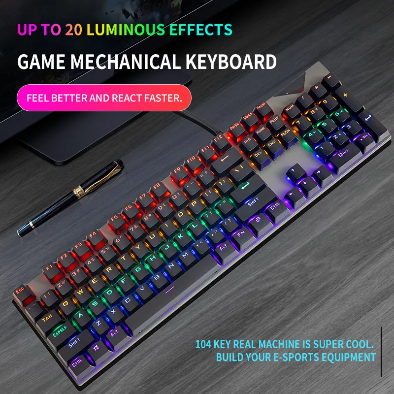 gaming mechanical keyboard usb wired 104 keys anti ghosting led backlit rgb for tablet desktop free global shipping