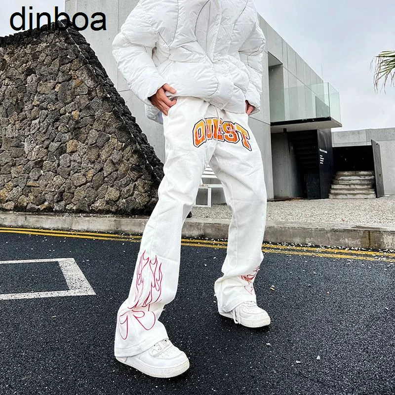 

Мужские и женские джинсы Dinboa-pantalones с пламенем, информация о джинсах, Sueltos, Retro, стиль хип-хоп, американо, Y2k