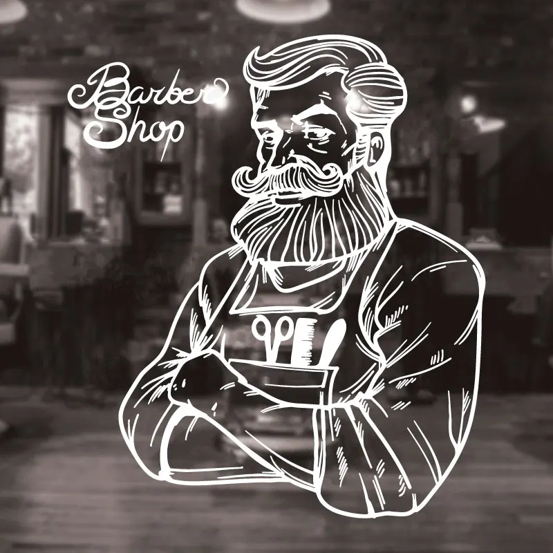 Мужская виниловая наклейка на стену для парикмахера хипстера магазина Виниловая