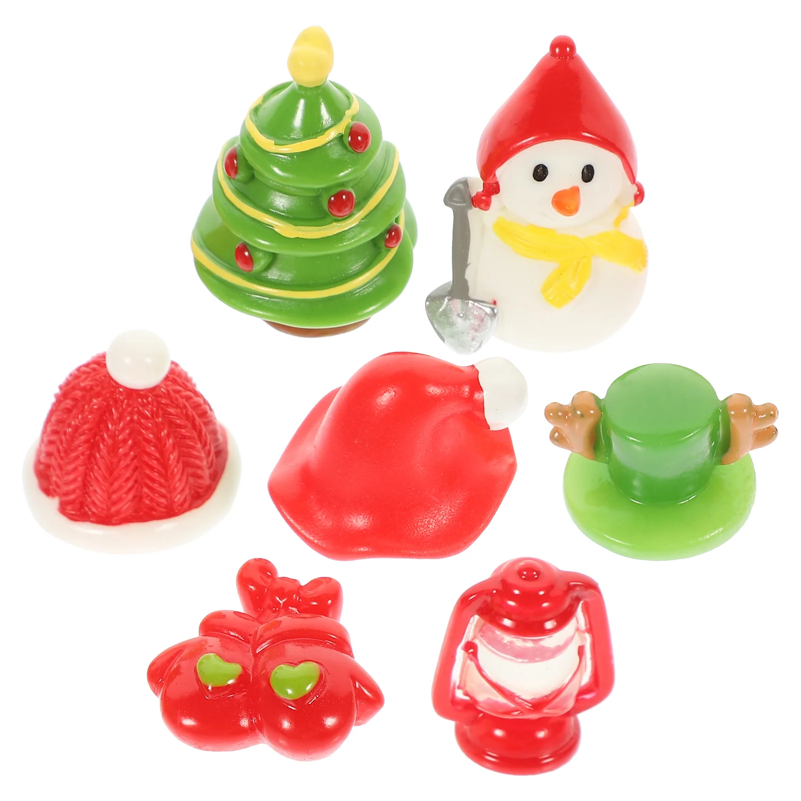 

7 Pcs Christmas Ornaments Miniatures Crafts Moss Statue House Decor Decorations Resin Figurines Dining Table Accessories
