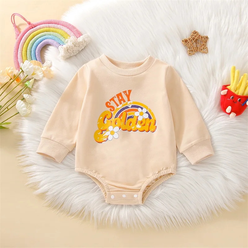 

Autumn Newborn Baby Boy Girls Cute Rompers Clothes 0-24M Rainbow Letter Print Long Sleeve O-neck Sweatshirts Jumpsuits Playsuits
