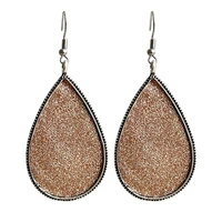 vintage silver metal glitter leather teardrop water drop earrings for women western jewelry 2022 trendy accessories new