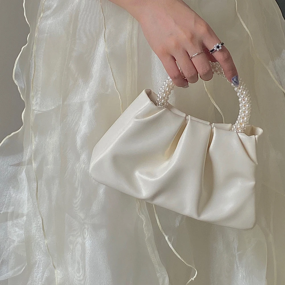 

Элегантный жемчужный вечерний клатч, плиссированная женская кожаная сумка через плечо с облаком, женская уличная деловая сумка для покупок