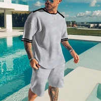 summer men sets t shirts 2 piece vacation mens tracksuit comfortable solid short sleeve casual beach style oversized clothing