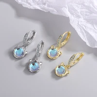 cute lovely small animal drop earrings for women shiny micro crystal colorful glazed stone cat pendants tiny huggie earring gift
