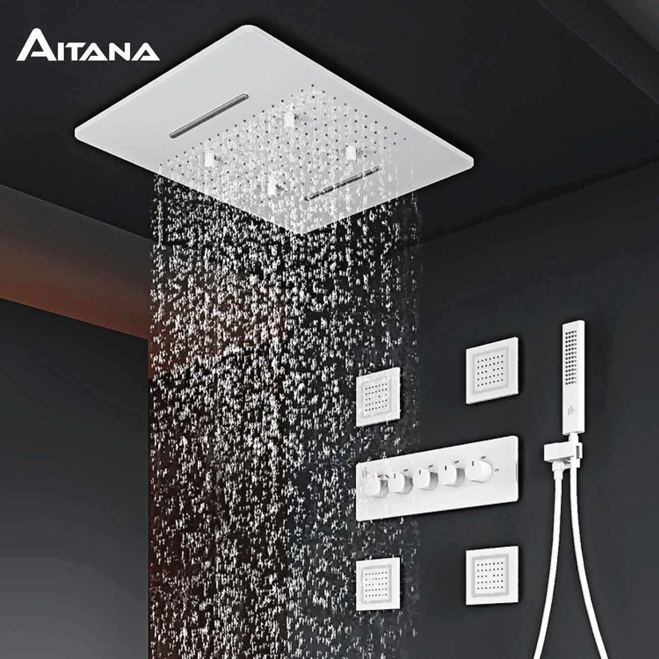 Душевая система из черной латуни умная с постоянной температурой для ванной