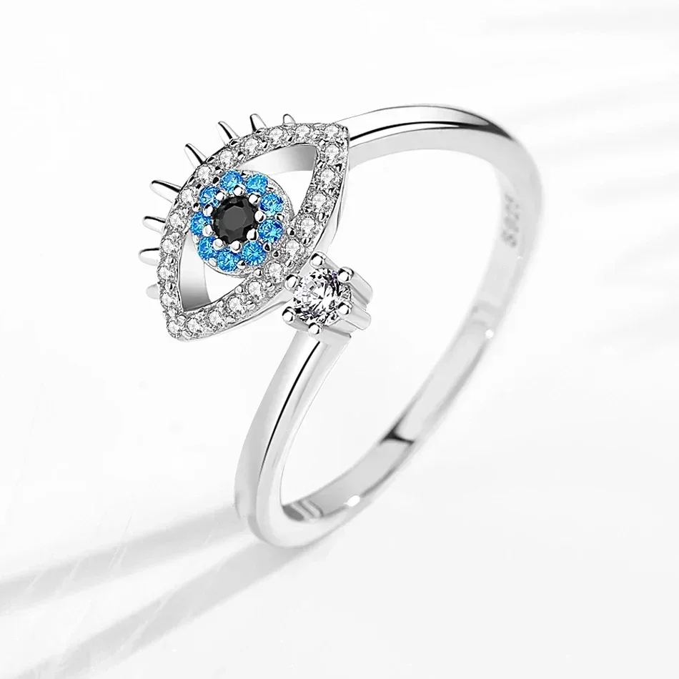 Фото TONGZHE Lucky Evil Eye кольца для женщин и девочек, кольцо из стерлингового серебра 925 пробы с цирконом, регулируемое женское открытое кольцо, обручальные кольца, ювелирные изделия №4