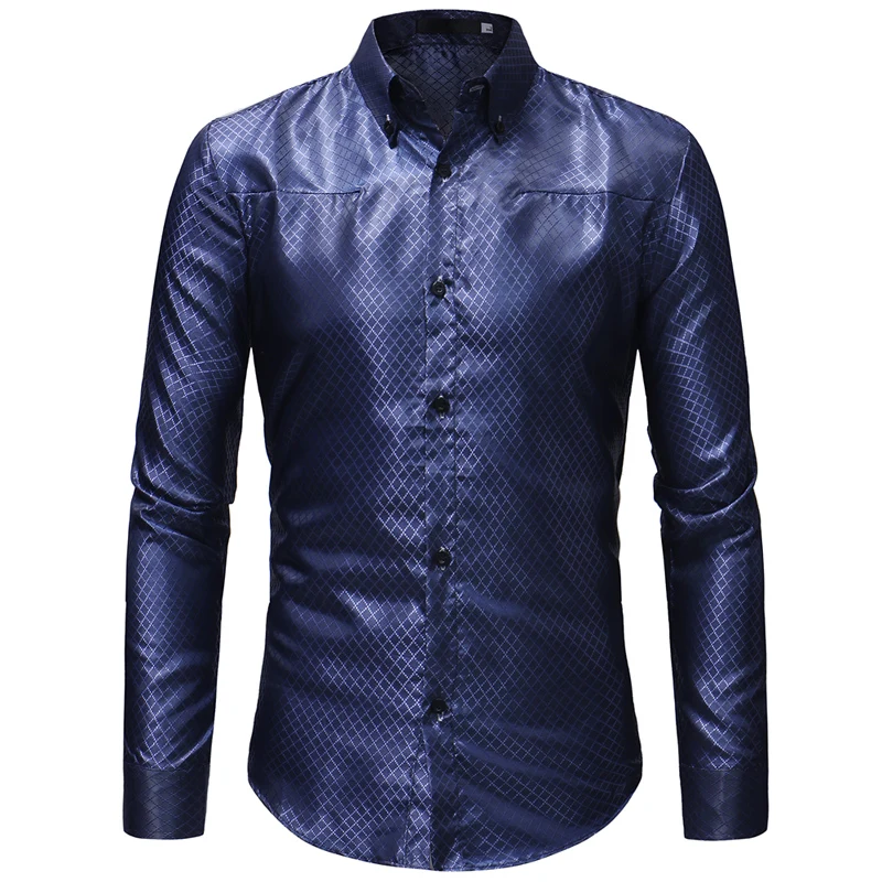 Mattswag Men Shiny Luxury Prom Party Long Sleeve Shirts 2022 Spring Autumn Shirts For Nightclub Designer Fashion Slim Fit Camisa