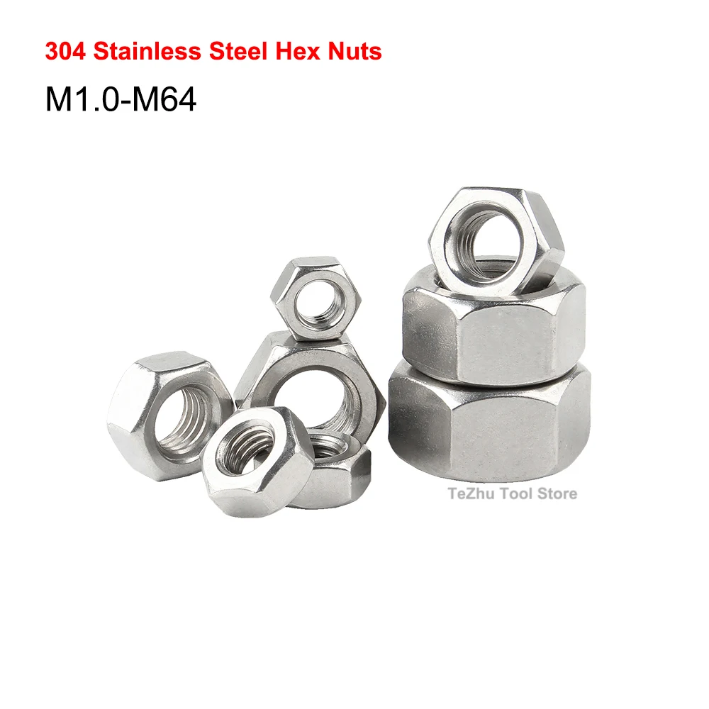 

Hexagon High Quality 304 Stainless Steel Hex Nuts Metric M1.0 M1.2 M1.4 M1.6 M2 M2.5 M3 M4 M5 M6-M64 Nut For Screws Bolts