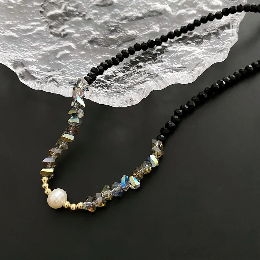 

RACHELZ Y2K Freshwater Pearls Black Crystal Choker Light Luxury Handmade Beaded Necklace For Women Summer Jewelry Party Gift