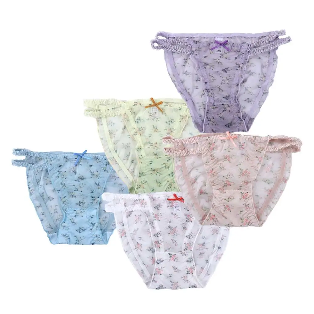 

Breathable Sexy Bow Girls Transparent Women Lace Briefs Flower Underwear Lingerie Mesh Panties