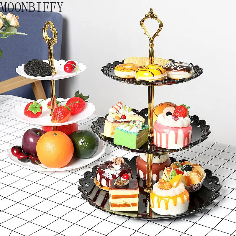 European Three-layer Cake Stand Wedding Party Dessert Table Candy Fruit Plate Cake Self-help Display Home Table Decoration Trays