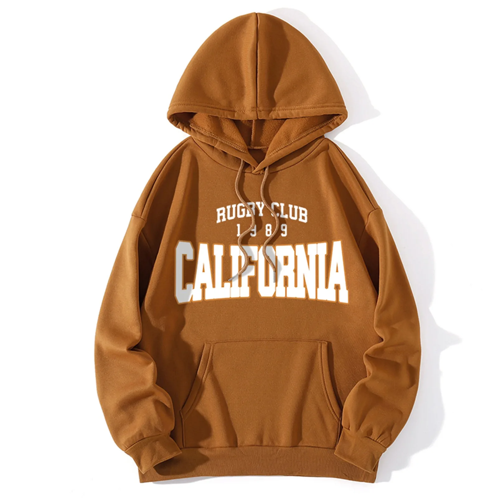 

Women Letter Print Hooded Round Neck Loose Sweatshirt Casual Long Sleeve Pullover Sweatshirt Top Stand Collar Top
